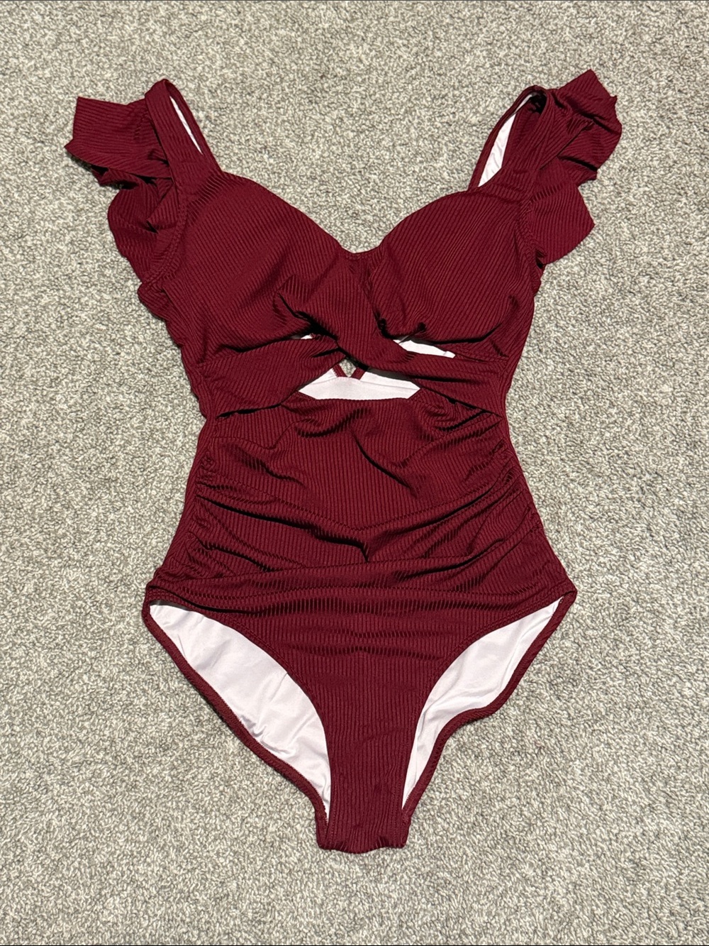 Girls' Burgundy One-Piece Swimsuit with Ruffle Straps
